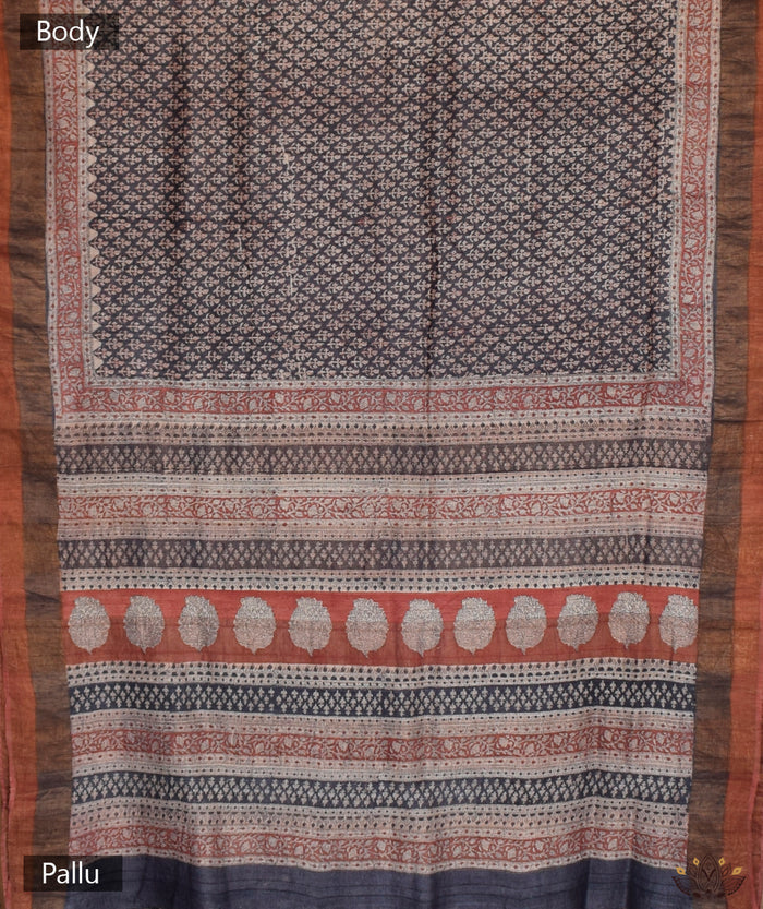 Bagru Tussar Silk handblock saree