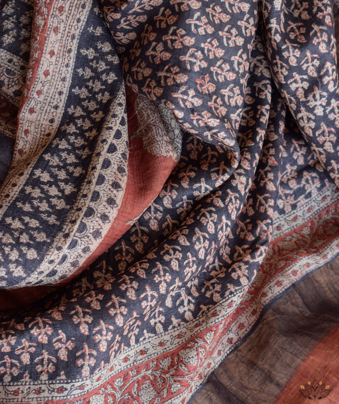 Bagru Tussar Silk handblock saree