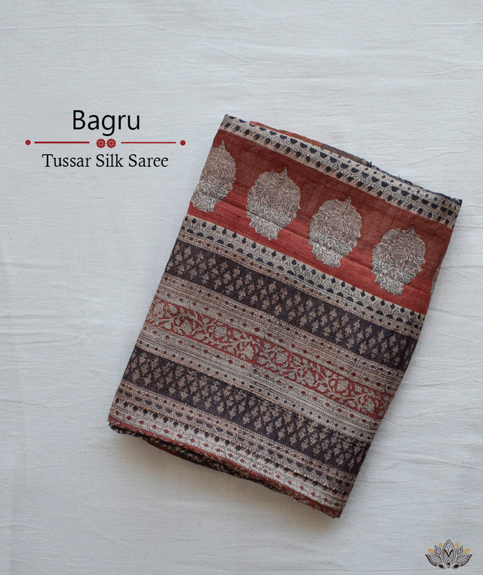 Bagru Tussar Silk handblock saree