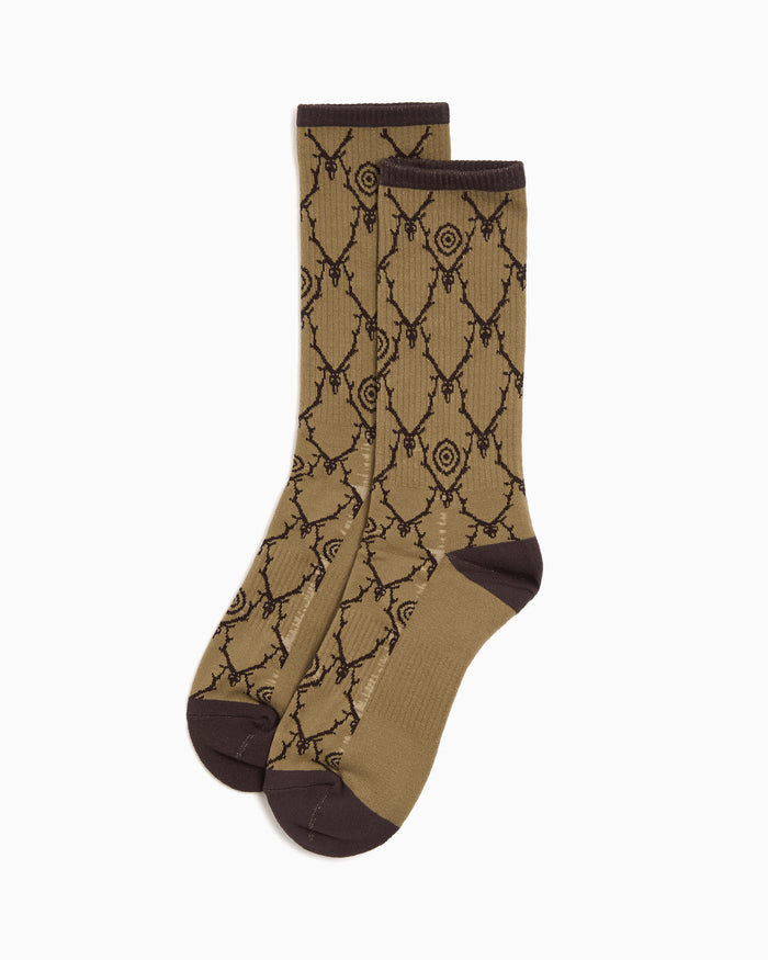 Socks South2 West8 Skull&Target Unisex Socks - SX619-A-Khaki