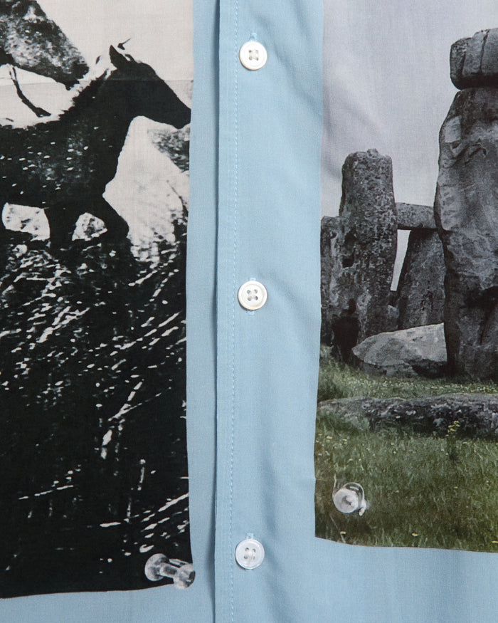 Shirts Pleasures Stone Horse Men's Long Sleeve Shirt Relaxed Men's Shirt - P25SP022-BLUE