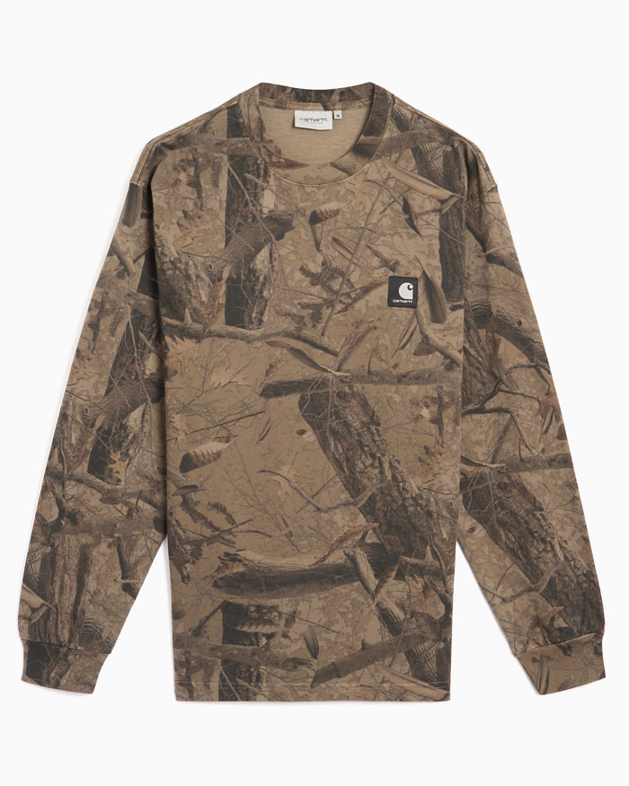 T-Shirts Carhartt WIP Feather Tree Camo Print Long-Sleeved Relaxed Men's T-Shirt - I037173-3ZQGD
