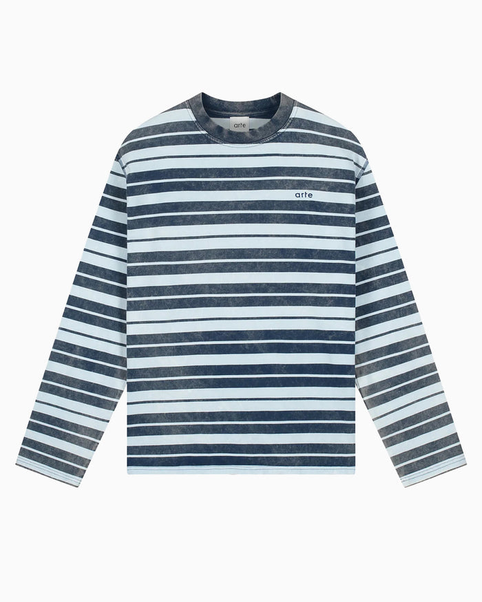 T-Shirts Arte Antwerp Sunfade Striped Long-Sleeved Relaxed Men's T-Shirt - AW26-178LS-NavyLightBlue