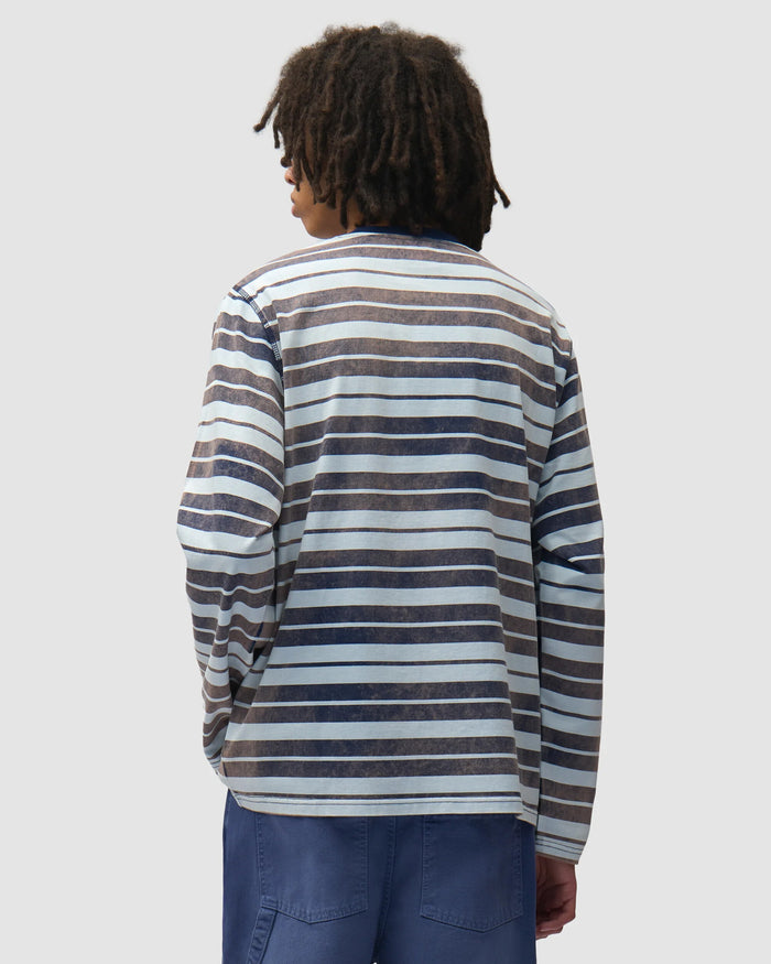 T-Shirts Arte Antwerp Sunfade Striped Long-Sleeved Relaxed Men's T-Shirt - AW26-178LS-NavyLightBlue