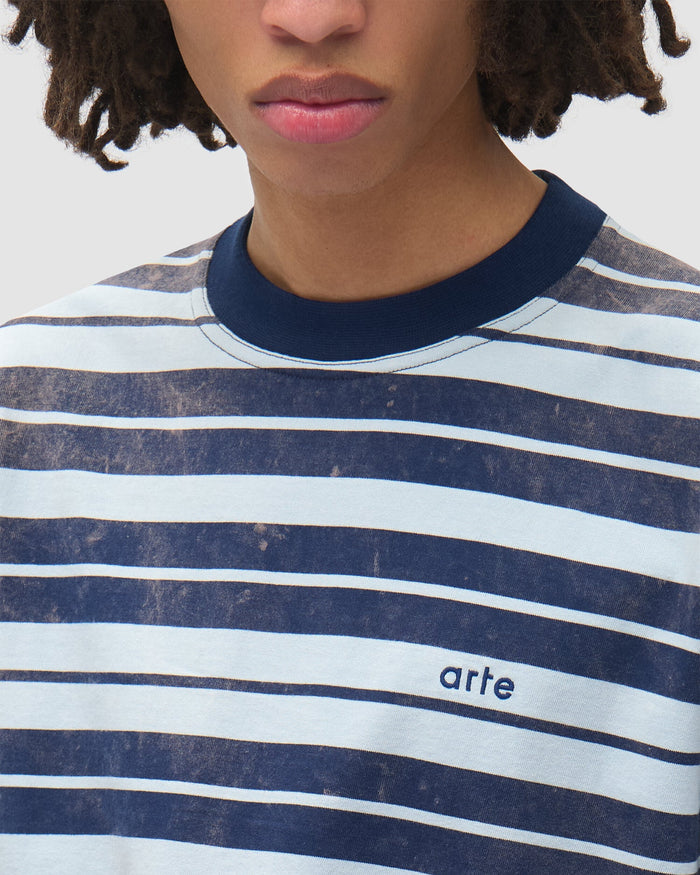 T-Shirts Arte Antwerp Sunfade Striped Long-Sleeved Relaxed Men's T-Shirt - AW26-178LS-NavyLightBlue