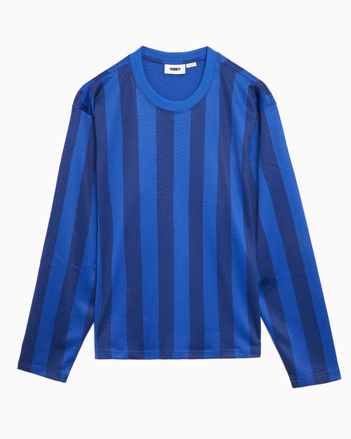 T-Shirts OBEY Clothing Bounds Mesh Striped Long-Sleeved Relaxed Women's T-Shirt - 231030141-BLU