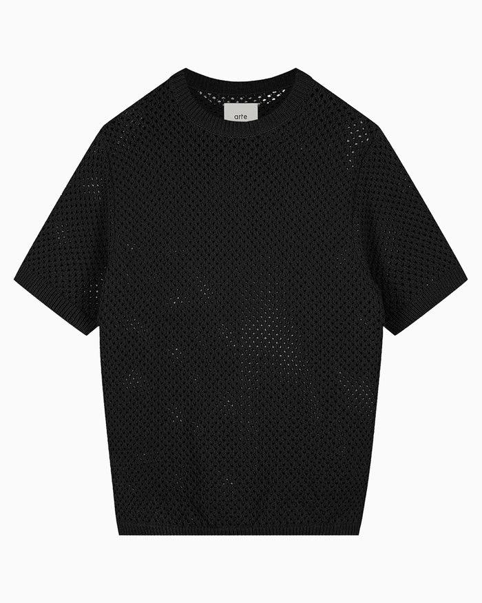 T-Shirts Arte Antwerp Crochet Half-Sleeved Relaxed Men's T-Shirt - SS26-088K-Black