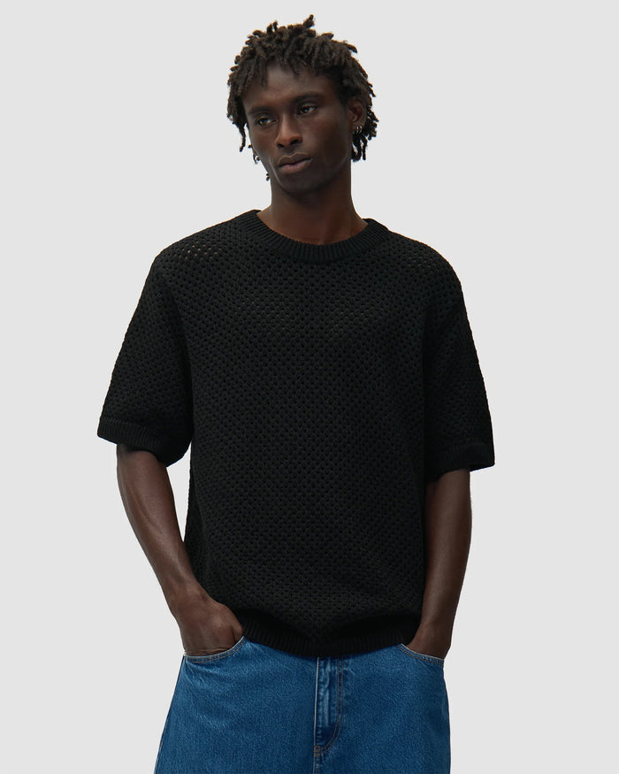 T-Shirts Arte Antwerp Crochet Half-Sleeved Relaxed Men's T-Shirt - SS26-088K-Black