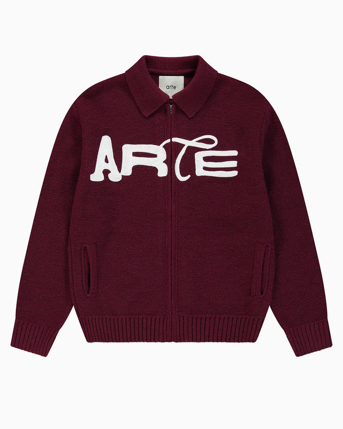 Jackets Coats Arte Antwerp Stencil Zip Embroidered Men's Cardigan - AW26-021K-Bordeaux