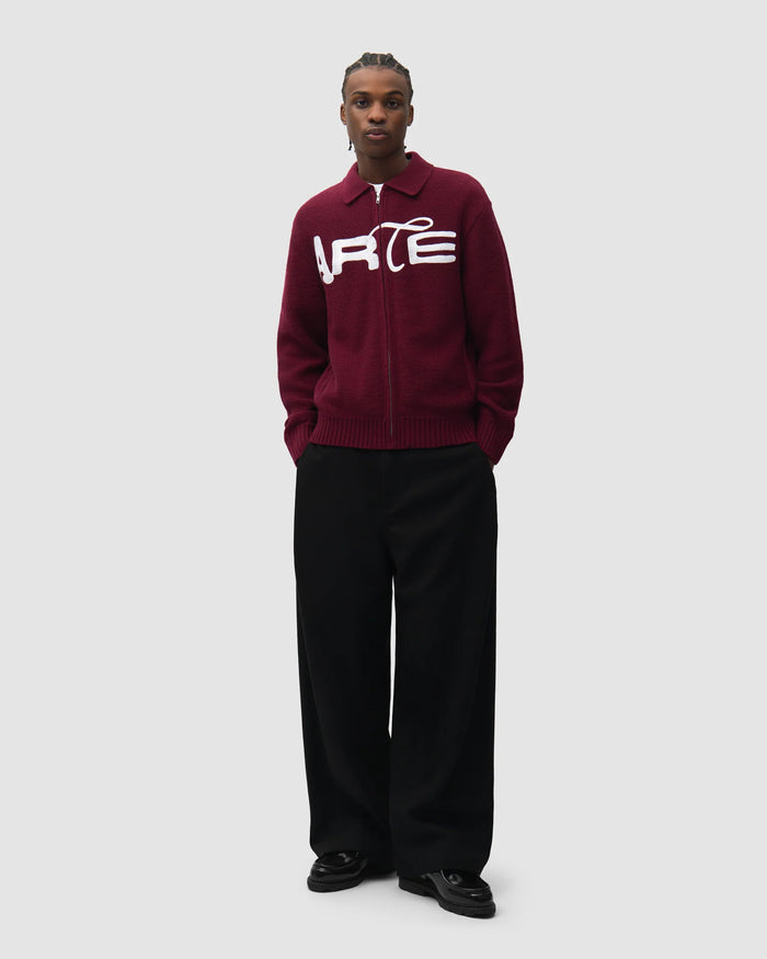 Jackets Coats Arte Antwerp Stencil Zip Embroidered Men's Cardigan - AW26-021K-Bordeaux