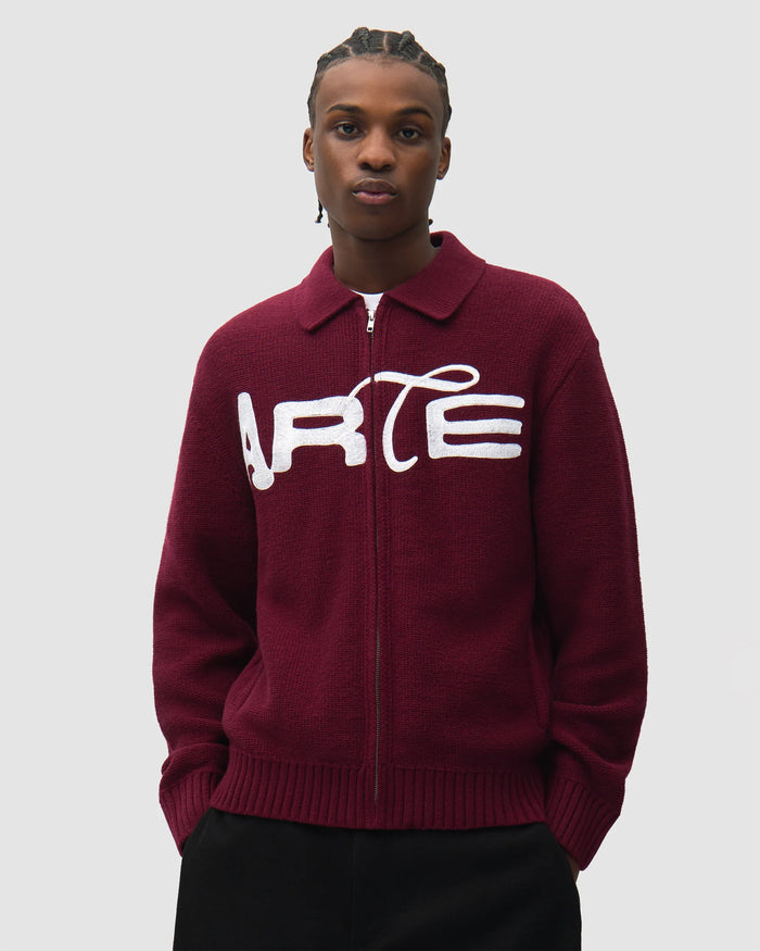 Jackets Coats Arte Antwerp Stencil Zip Embroidered Men's Cardigan - AW26-021K-Bordeaux