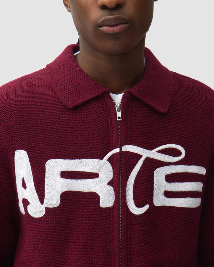 Jackets Coats Arte Antwerp Stencil Zip Embroidered Men's Cardigan - AW26-021K-Bordeaux