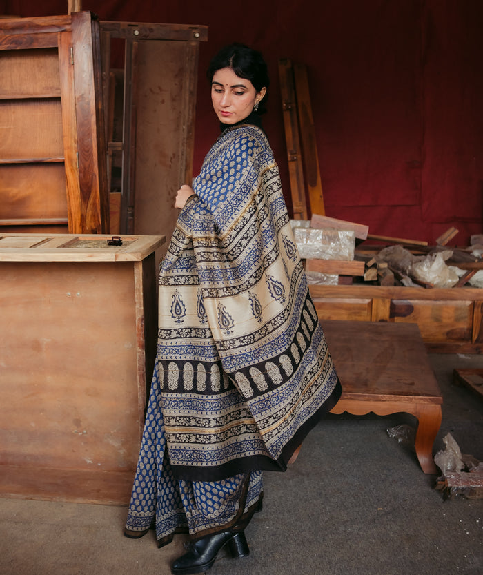 Chanderi Bagru Handblock Printed Saree