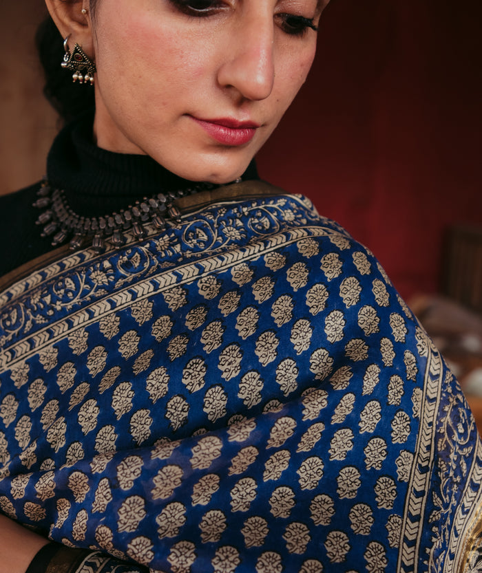 Chanderi Bagru Handblock Printed Saree