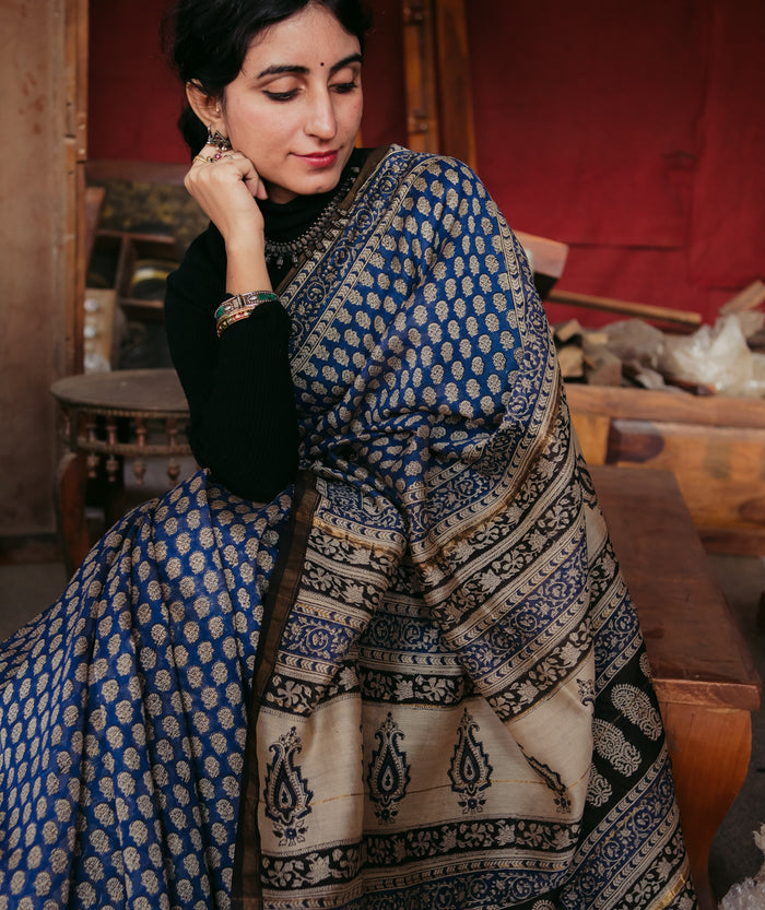 Chanderi Bagru Handblock Printed Saree