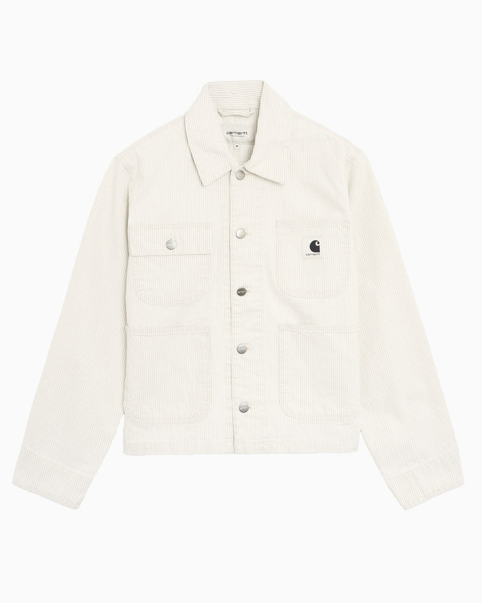 Jackets Coats Carhartt WIP Mercer Chore Striped Relaxed Women's Denim Jacket - I036511-3OK35