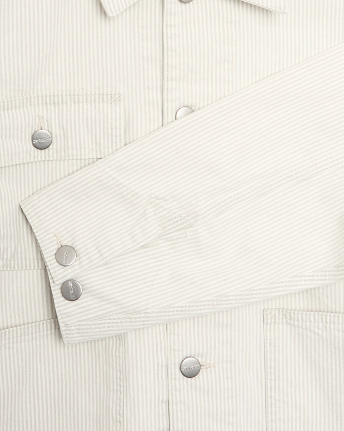 Jackets Coats Carhartt WIP Mercer Chore Striped Relaxed Women's Denim Jacket - I036511-3OK35