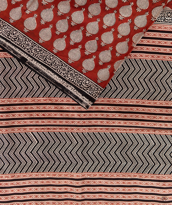 Cotton Bagru Handblock Printed Saree