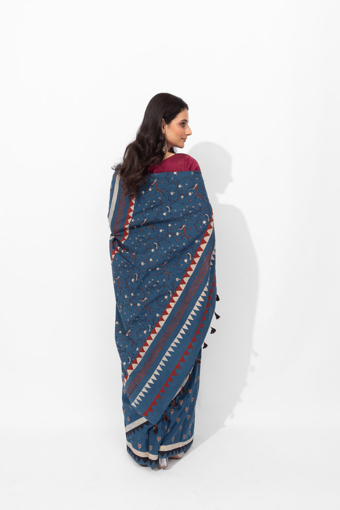 Exclusive Amounee Ajrakh Hand Block Printed Cotton Saree