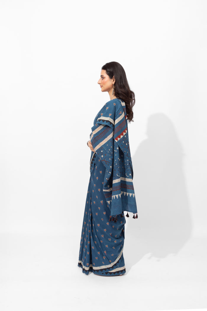 Exclusive Amounee Ajrakh Hand Block Printed Cotton Saree
