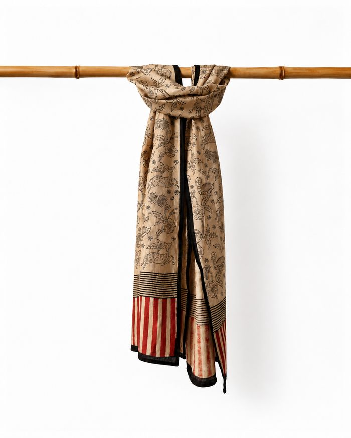 Exclusive Amounee Bagru Hand Block Printed Chanderi Stole