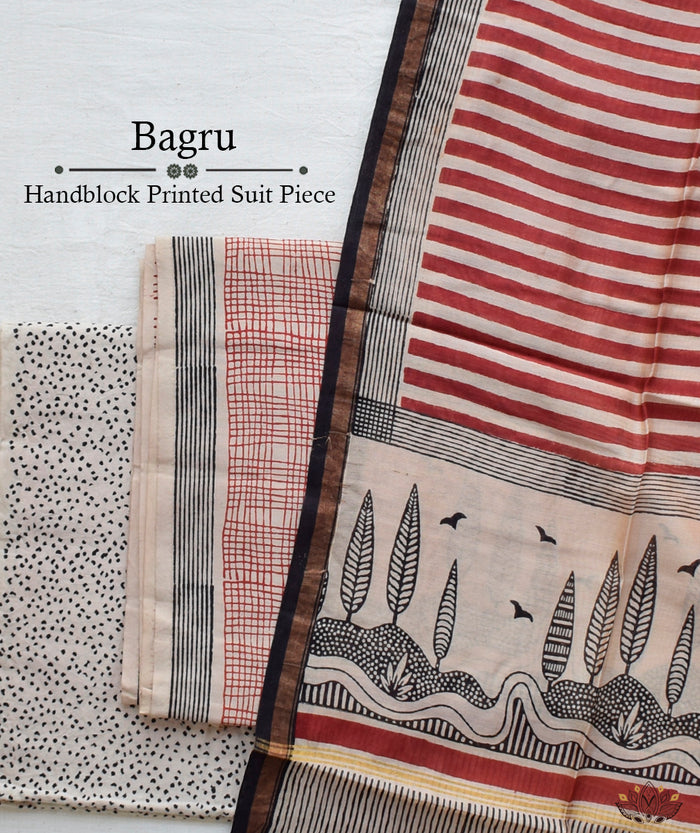Exclusive Amounee Bagru Hand Block Printed Chaneri Suit Piece