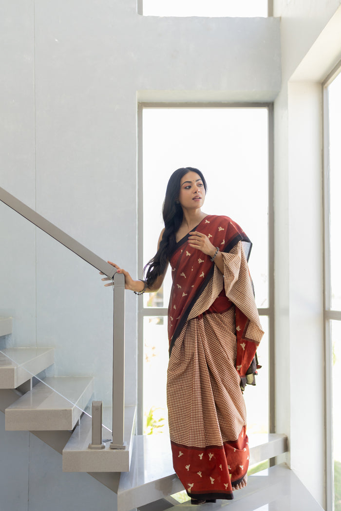 Exclusive Amounee Bagru Hand Block Printed Cotton Saree