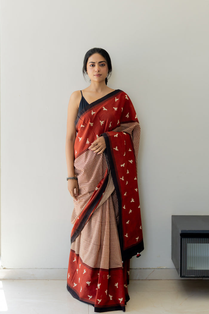 Exclusive Amounee Bagru Hand Block Printed Cotton Saree