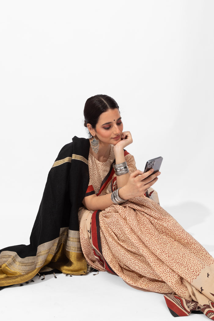 Exclusive Amounee Bagru Hand Block Printed Cotton Saree