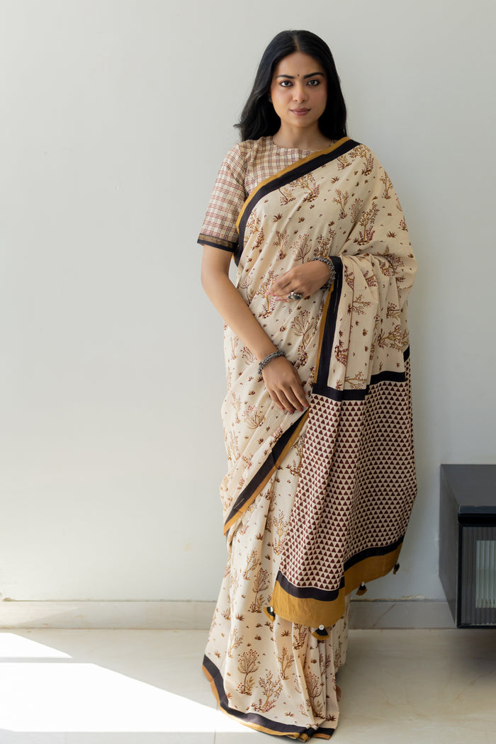Exclusive Amounee Bagru Hand Block Printed Cotton Saree