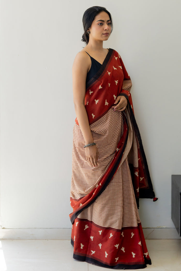 Exclusive Amounee Bagru Hand Block Printed Cotton Saree