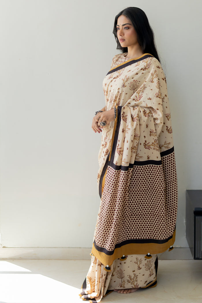 Exclusive Amounee Bagru Hand Block Printed Cotton Saree