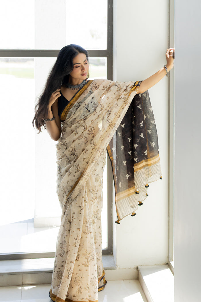 Exclusive Amounee Bagru Hand Block Printed Kota Saree