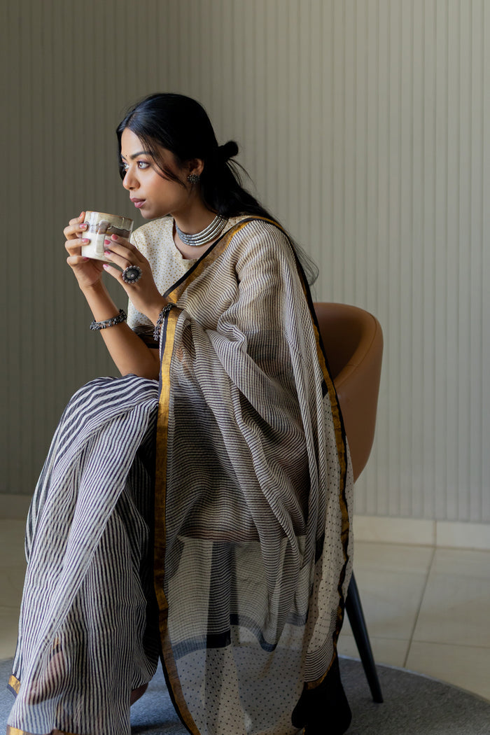Exclusive Amounee Bagru Hand Block Printed Kota Saree