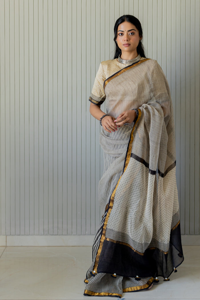 Exclusive Amounee Bagru Hand Block Printed Kota Saree