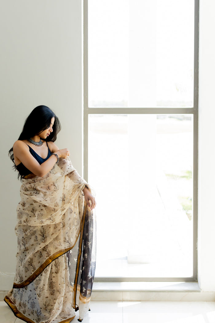 Exclusive Amounee Bagru Hand Block Printed Kota Saree