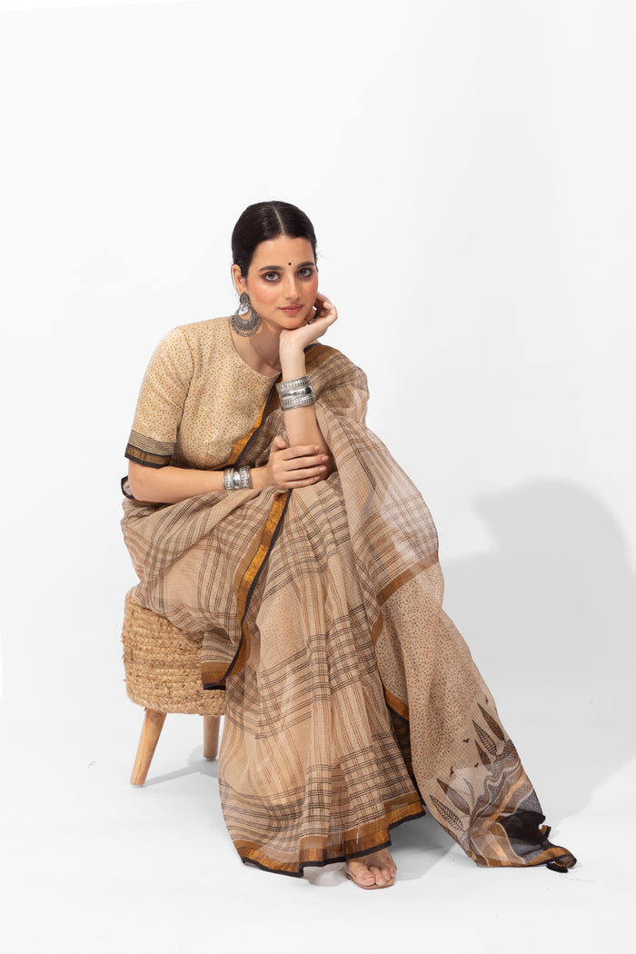 Exclusive Amounee Bagru Hand Block Printed Kota Saree