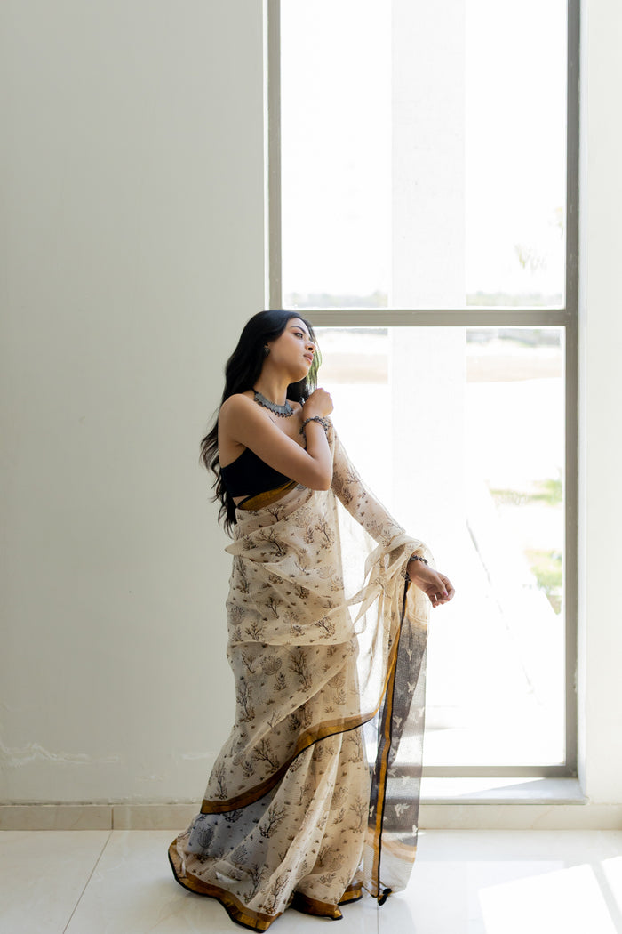 Exclusive Amounee Bagru Hand Block Printed Kota Saree