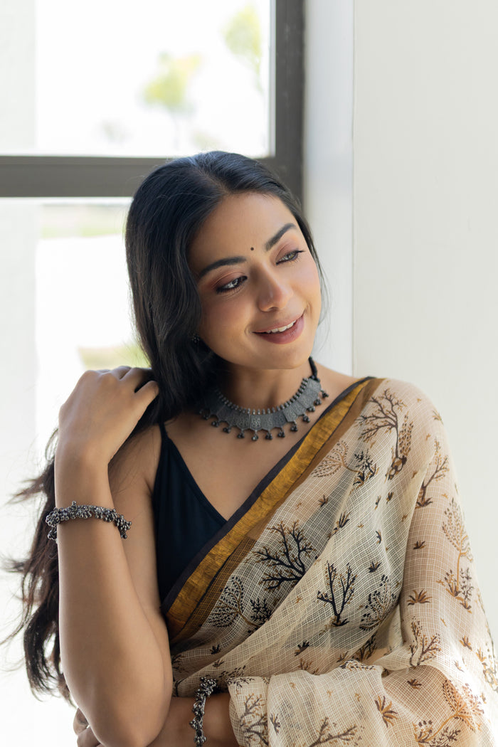 Exclusive Amounee Bagru Hand Block Printed Kota Saree
