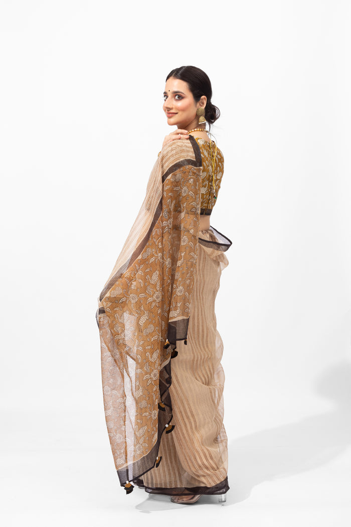 Exclusive Amounee Bagru Hand Block Printed Kota Saree