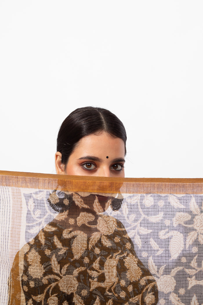 Exclusive Amounee Bagru Hand Block Printed Kota Saree