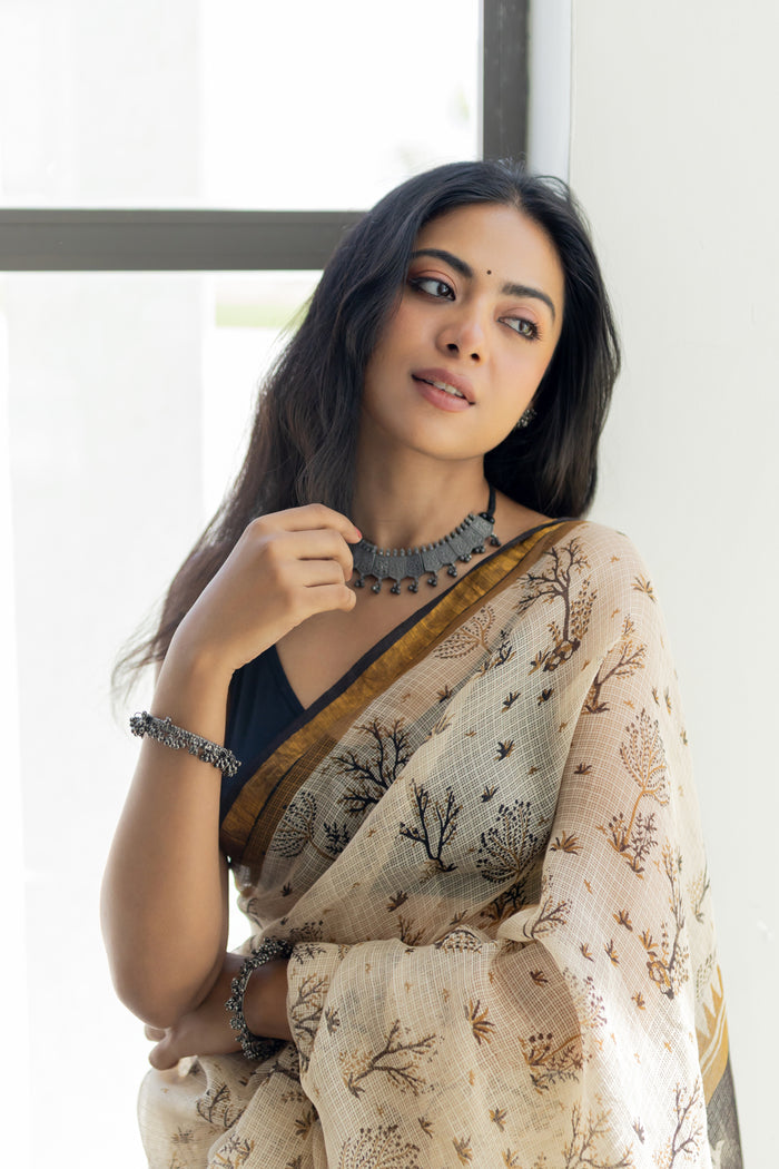 Exclusive Amounee Bagru Hand Block Printed Kota Saree