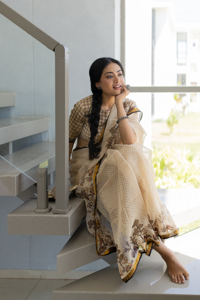Exclusive Amounee Bagru Hand Block Printed Kota Saree