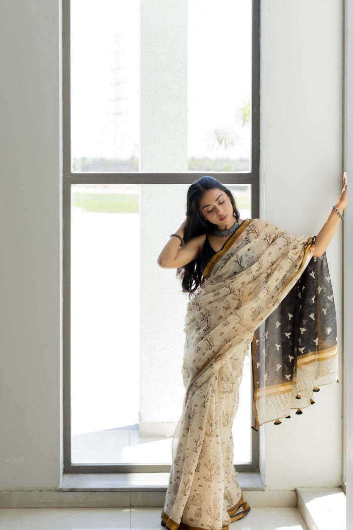 Exclusive Amounee Bagru Hand Block Printed Kota Saree