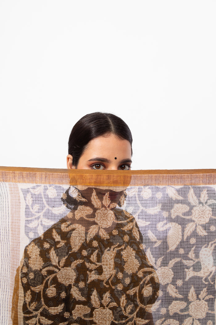 Exclusive Amounee Bagru Hand Block Printed Kota Saree