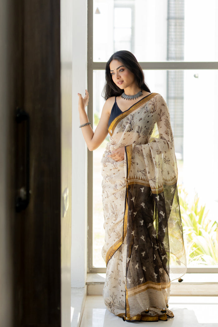 Exclusive Amounee Bagru Hand Block Printed Kota Saree
