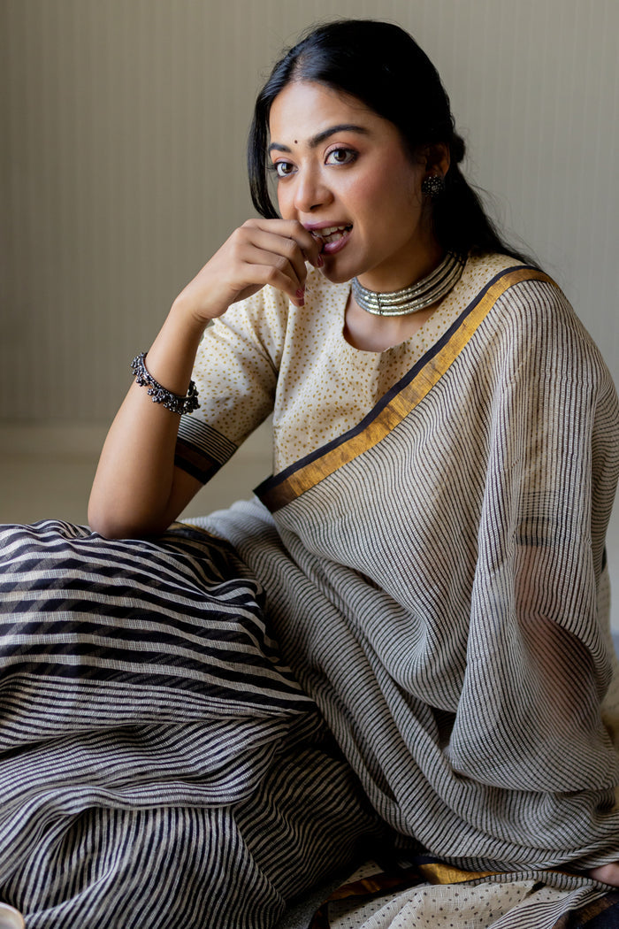 Exclusive Amounee Bagru Hand Block Printed Kota Saree