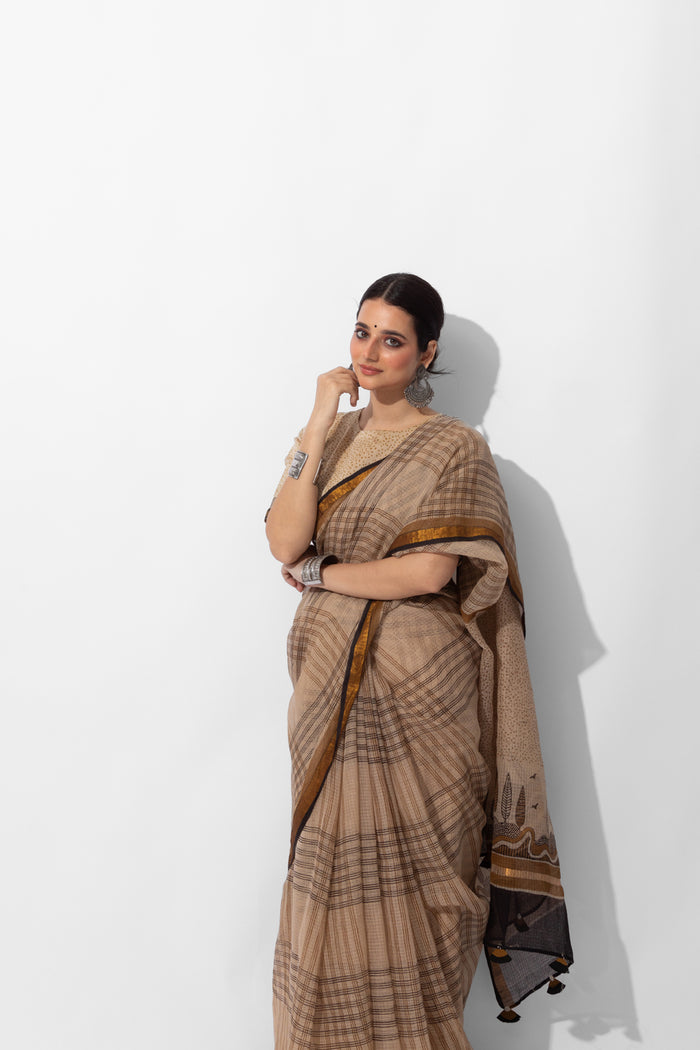 Exclusive Amounee Bagru Hand Block Printed Kota Saree