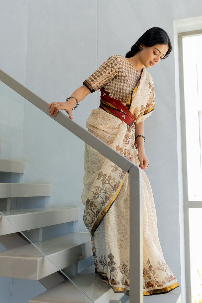 Exclusive Amounee Bagru Hand Block Printed Kota Saree