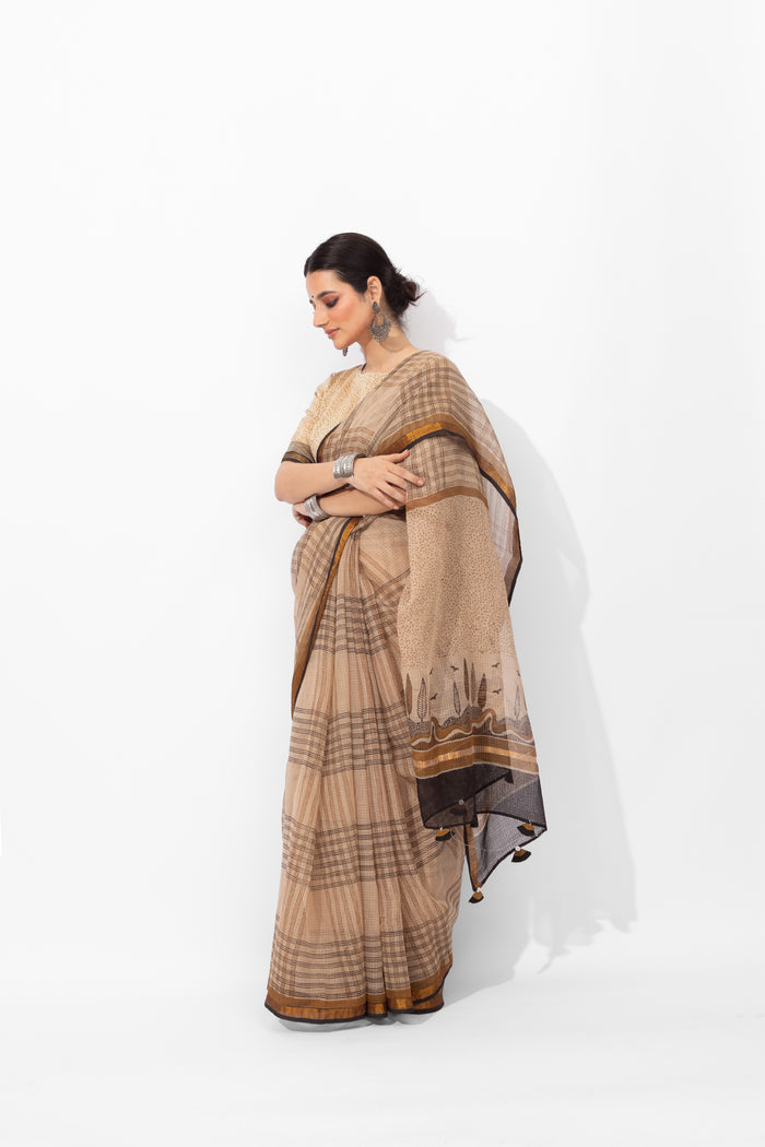 Exclusive Amounee Bagru Hand Block Printed Kota Saree